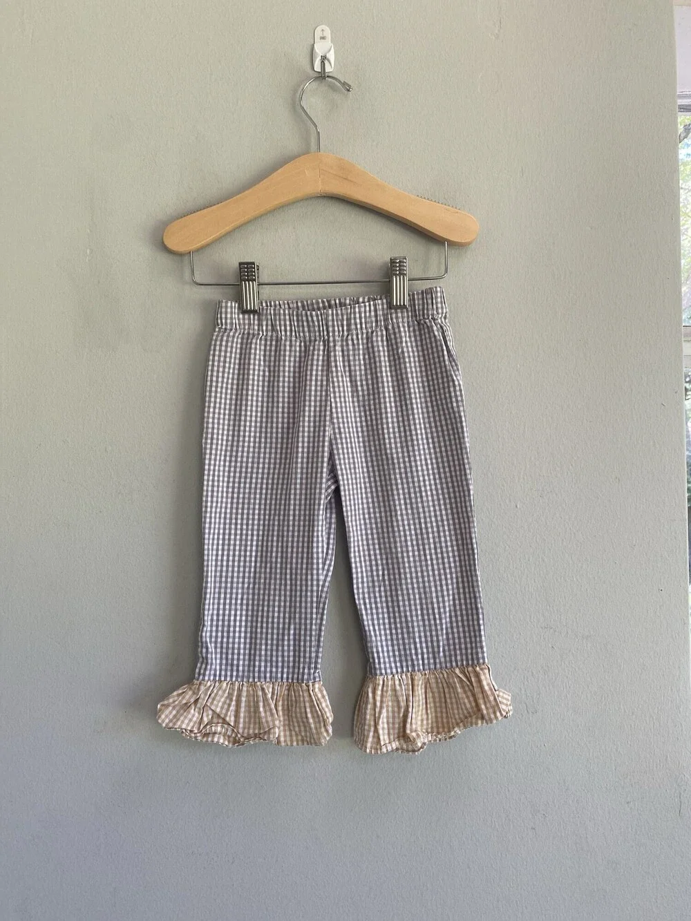 Boutique Cotton Girls Gingham Ruffle Hem Pants Size 2T